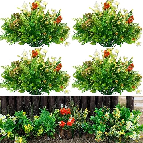 Paquete de 4 9 plantas artificiales realistas multiespecies para macetas al aire libre, madres falsas para exteriores, resistentes a los rayos UV