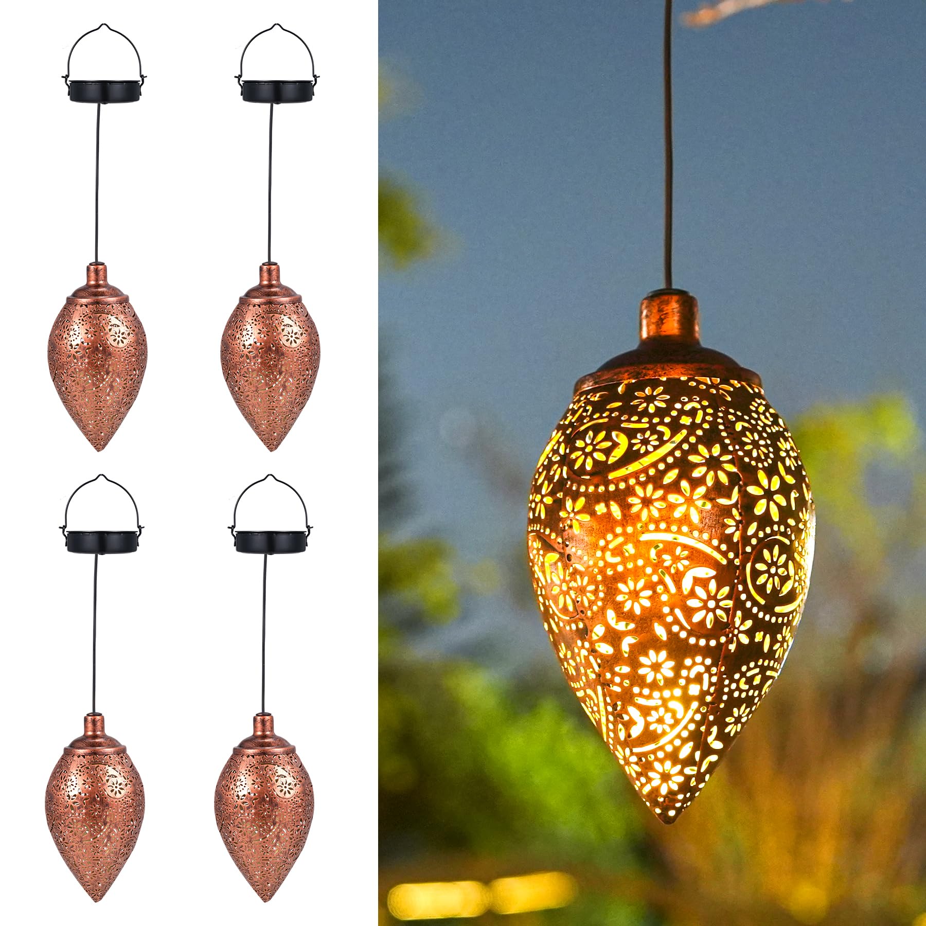 Görvitor Solarlaterne für Außen 4 Stück, Hängend Solar Laternen für Draußen mit IP65 Wasserdicht, Paisley Solarlampen für Außen für Outdoor Gartendeko Gehweg Patio Weihnachten Geschenke