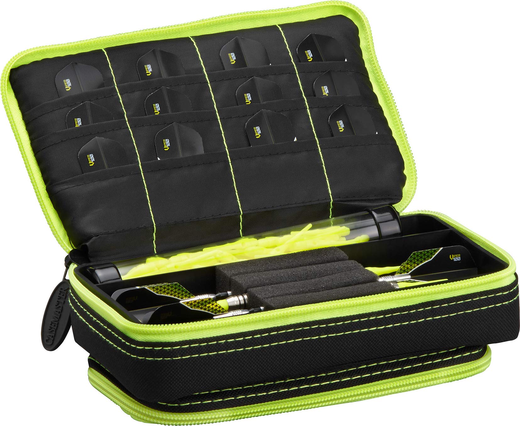 CasemasterPlazma Plus, 3 Dart Case for Soft and Steel Tip Darts Features Large Front Mobile Device Pocket, Built-In Storage Tube and Pockets for Flights, Tips, Shafts, and Personal Items