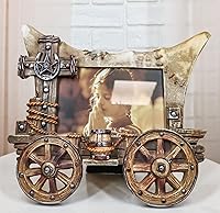 Vista 3 de Ebros Gift Carro rústico cubierto con ruedas y cuerdas de estrella de herradura, marco de fotos de 6 x 4 pulgadas, con caballete trasero o colgador