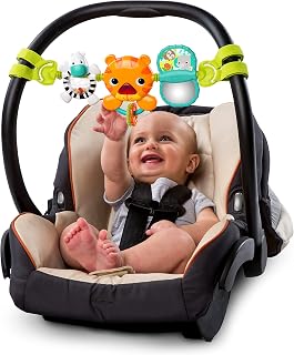 Bright Starts Take Along Musical Carrier Toy Bar - Jungle Car Seat Stroller Toy, 4 Melodies, Fine Motor Skills Newborn+