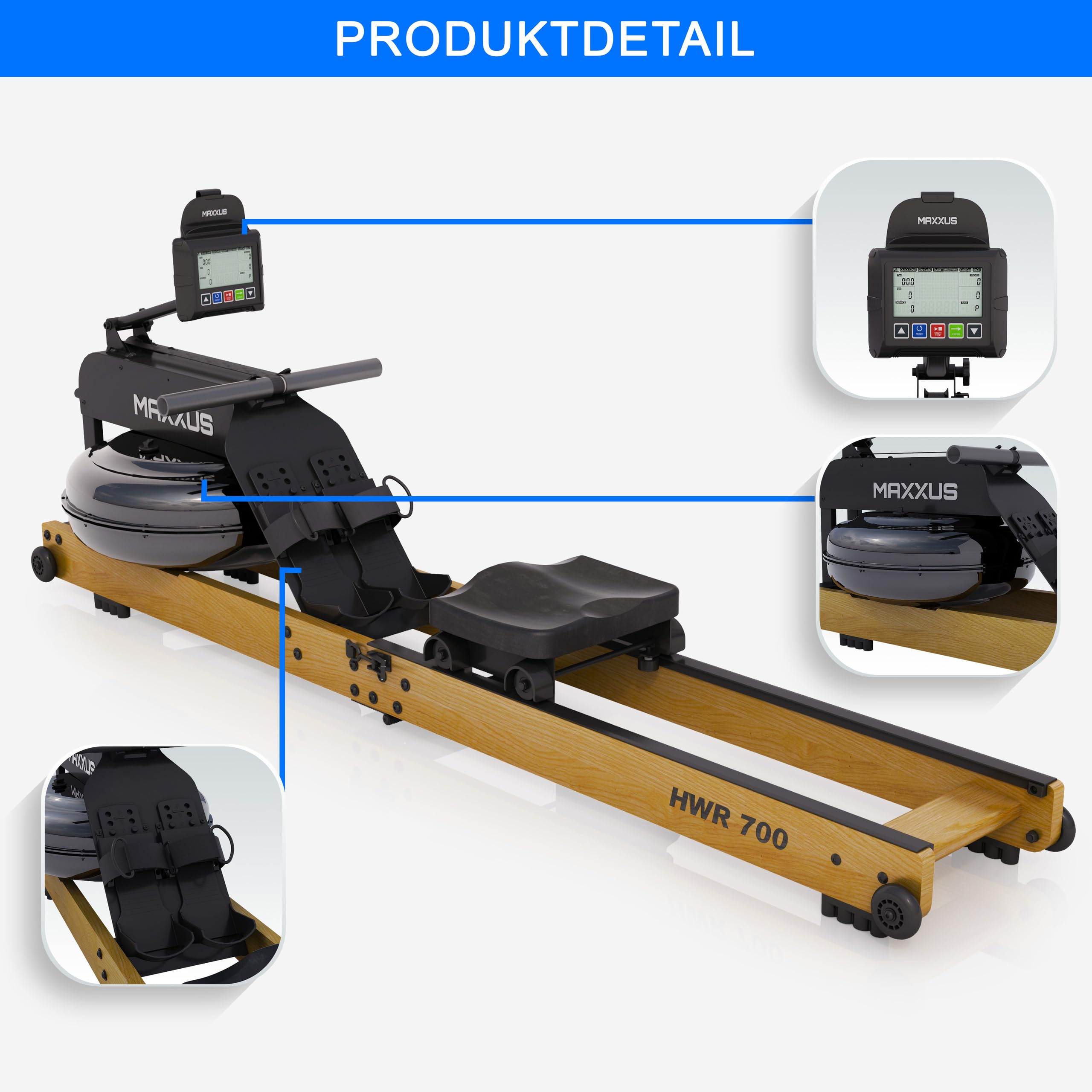 MAXXUS Vogatore per Casa HWR 700 - Professionale, Pieghevole, Display, Braccia, Uomo - Rowing Machine, Remergometro, Vogatore ad Acqua, Vogatori da Casa, Camera, Rower, Rematore