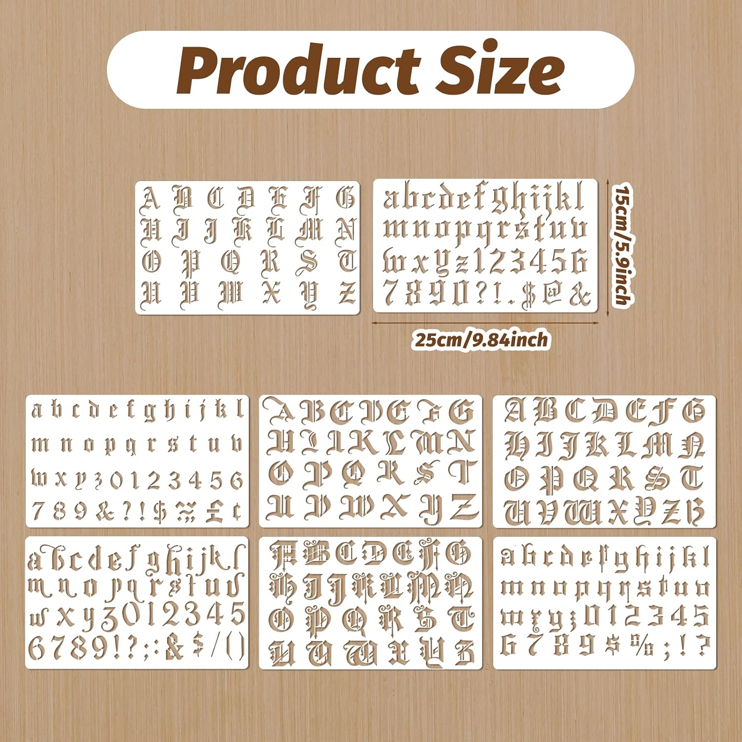 8 Pcs Old English Stencils, Reusable Letter Stencils Airbrush Calligraphy Stencil, Gothic Numbers Stencil Scrapbook Supplies for Painting Drawing Writing Scrapbook DIY Journal