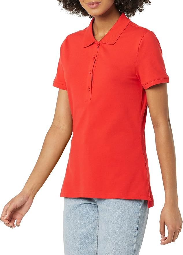 Amazon Essentials Women's Short-Sleeve Polo Shirt Soft Stretch Cotton Jersey — Bright Poppy Red