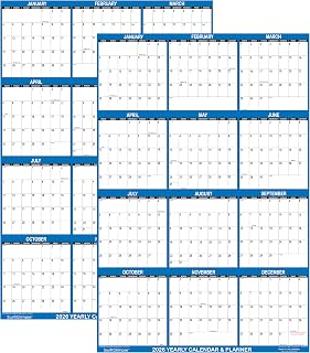 2-PACK, SwiftGlimpse 2026 Wall Calendar, 36" x 24", Multi-Pack, Large, Erasable, Dry Erase, Reversible, Vertical/Horizontal, Navy