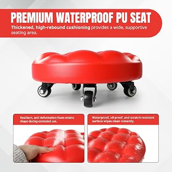 MaxWorks 51235 Low Height Rolling Stool with 360 Swivel Caster, PU Leather, Heavy-Duty, 5.11 Inch Height, for Home Office Garage Shop
