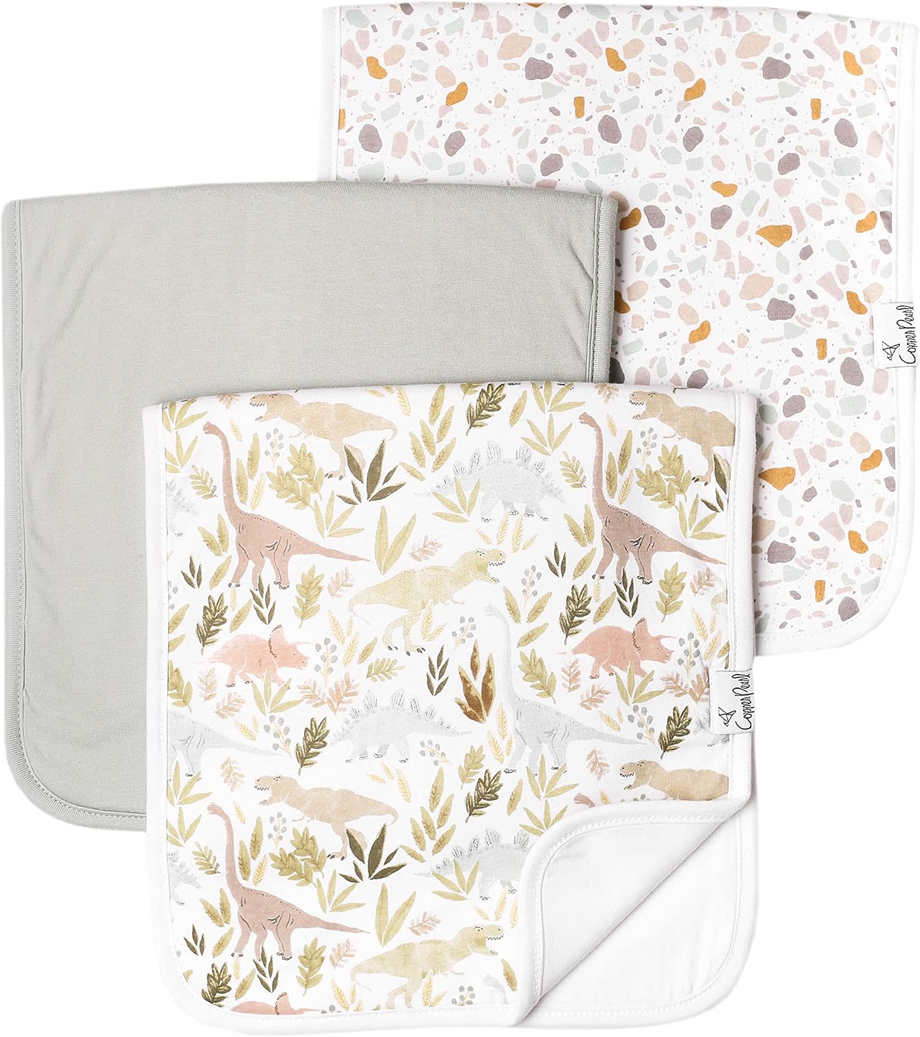 Copper Pearl Premium Baby Burp Cloths - 3-Pack Large Cotton Burp Cloths, Extra Soft Spit Up Rags with 3 Absorbent Layers, Perfect for Baby Boy and Baby Girl Gifts