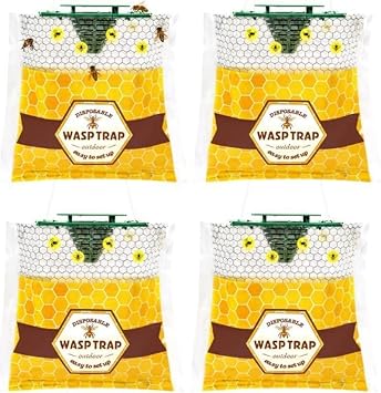 Disposable Wasp Traps Outdoor Hanging 4 Pack | Yellow Jacket Trap, Carpenter Bee Traps for Outside, Wasp & Hornet Traps Catcher Killer for Outdoor Patio Garden