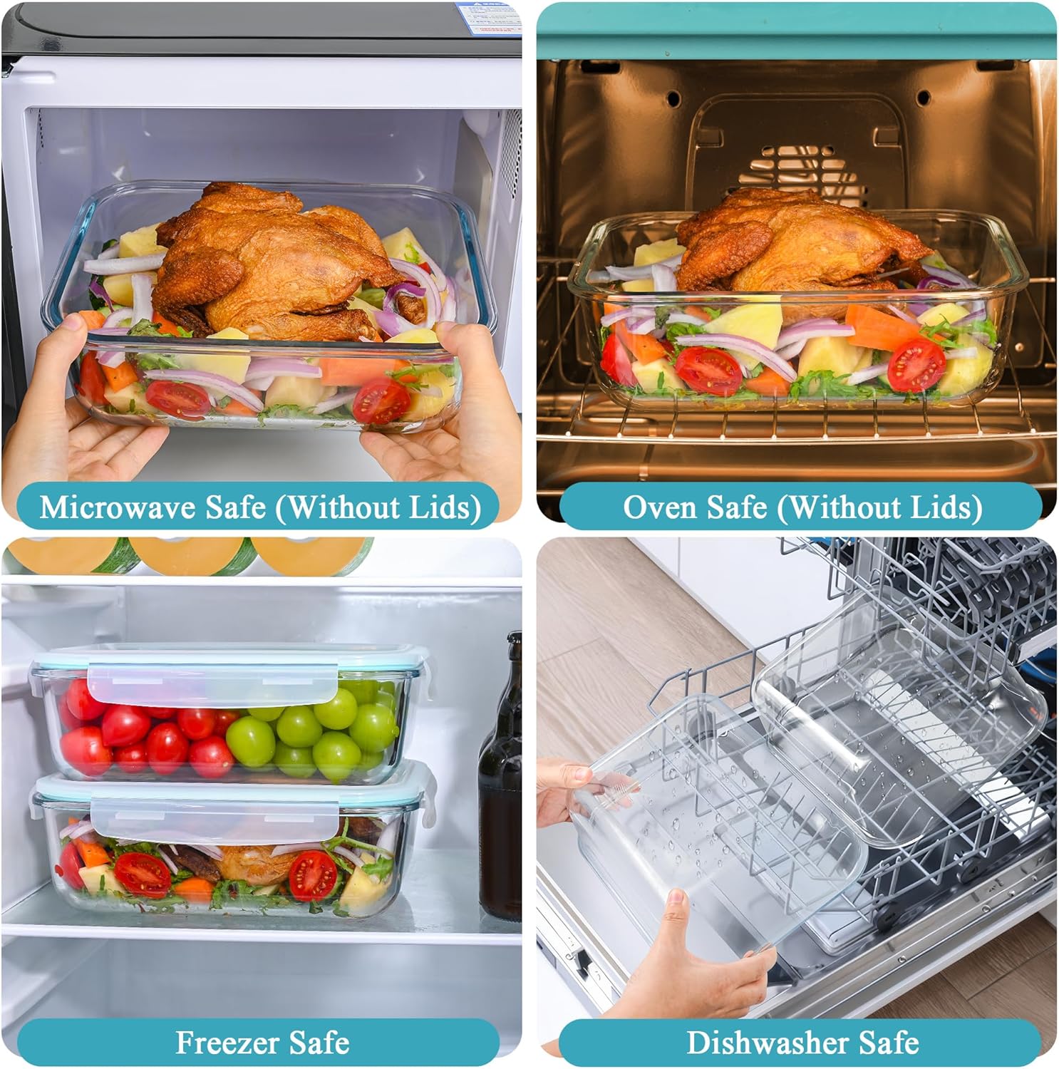 GEHE 9.8 Cup / 78 Oz Large Glass Food Storage Containers with Lids, 2 Pack Glass Meal Prep Containers Set with Airtight Locking Lids - Storing Food, Baking, Leakproof, Freezer, Microwave & Oven Safe - Image 5