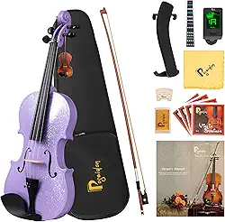 Poseidon Violino acústico para iniciantes, conjunto de violino de tamanho completo para estudantes com estojo rígido, conjunto de cordas extra 4/4, arco de violino, ponte de cavalo, resina de violino