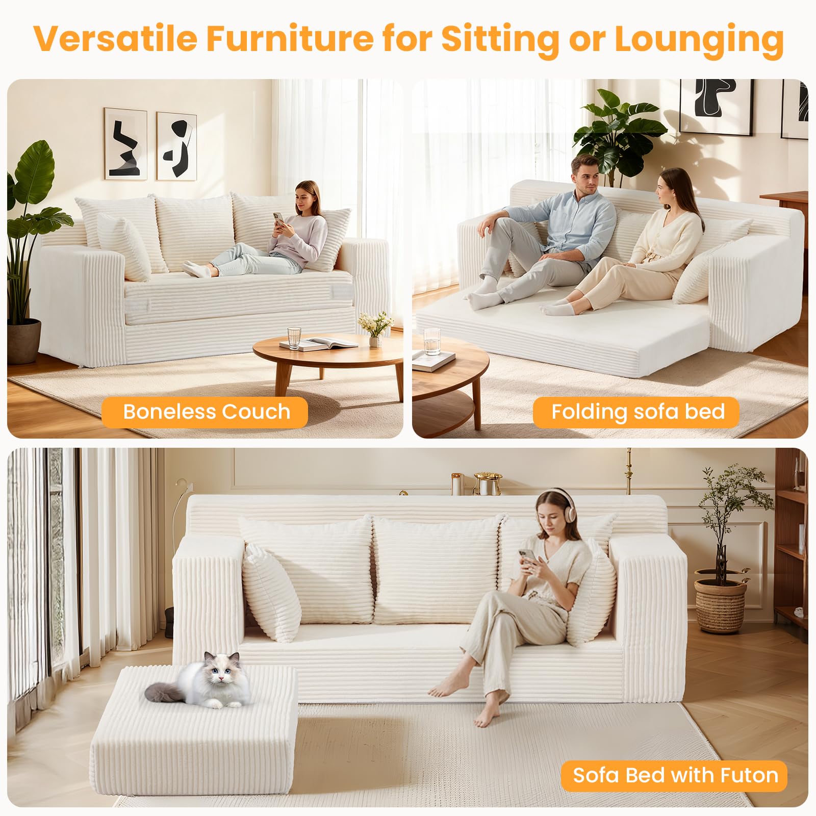 The Best 3-Seater Sofas in 2026 6 Boneless Couch 70 inch, 3 Seater Couch with Pull Out Bed, Boneless Loveseat Over — product photo