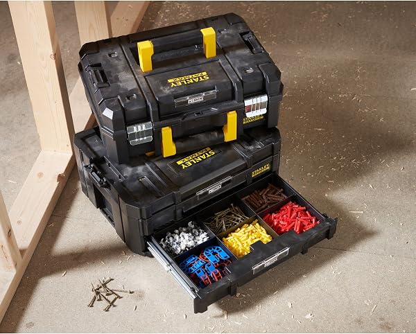 STANLEY FMST1-71981 Kit 2 Mallettes Modulable Tstak/Pro-Stack Gamme FATMAX - 21.5L - Corps en Polypropylène - Larges Attaches Métalliques Anti-Corrosion - Cadenassable - 5