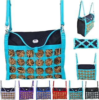 Majestic Ally Animal Health Hay Bag for Horses, 2.5" Holes, Top Load, Travel Feeder, Reduces Waste, 1 Year Warranty, Multiple Colors (Turquoise-Black)