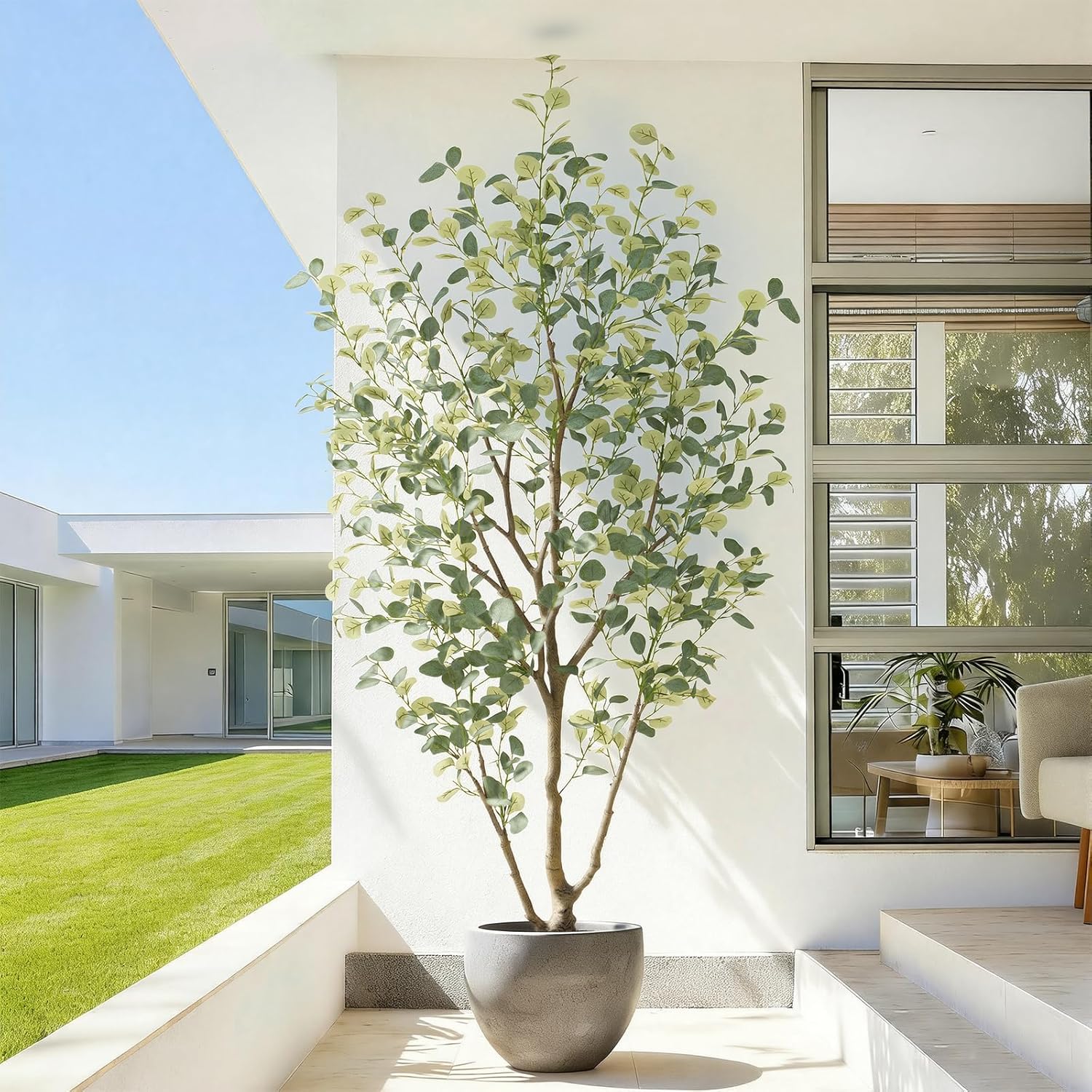 7FT Artificial Eucalyptus Tree Indoor, Faux Eucalyptus Tree with 689 Silk Leaves, Tall Fake Tree - Artificial Tree Indoor for Living Room Office Bedroom Home Decor