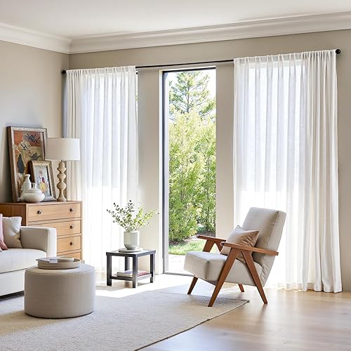 Miniatura 3 de Jinchan Cortina de mezcla de lino, extraancha, 100 pulgadas de ancho x 96 de largo, para puerta corrediza, bolsillo de cortinero, pestaña trasera,