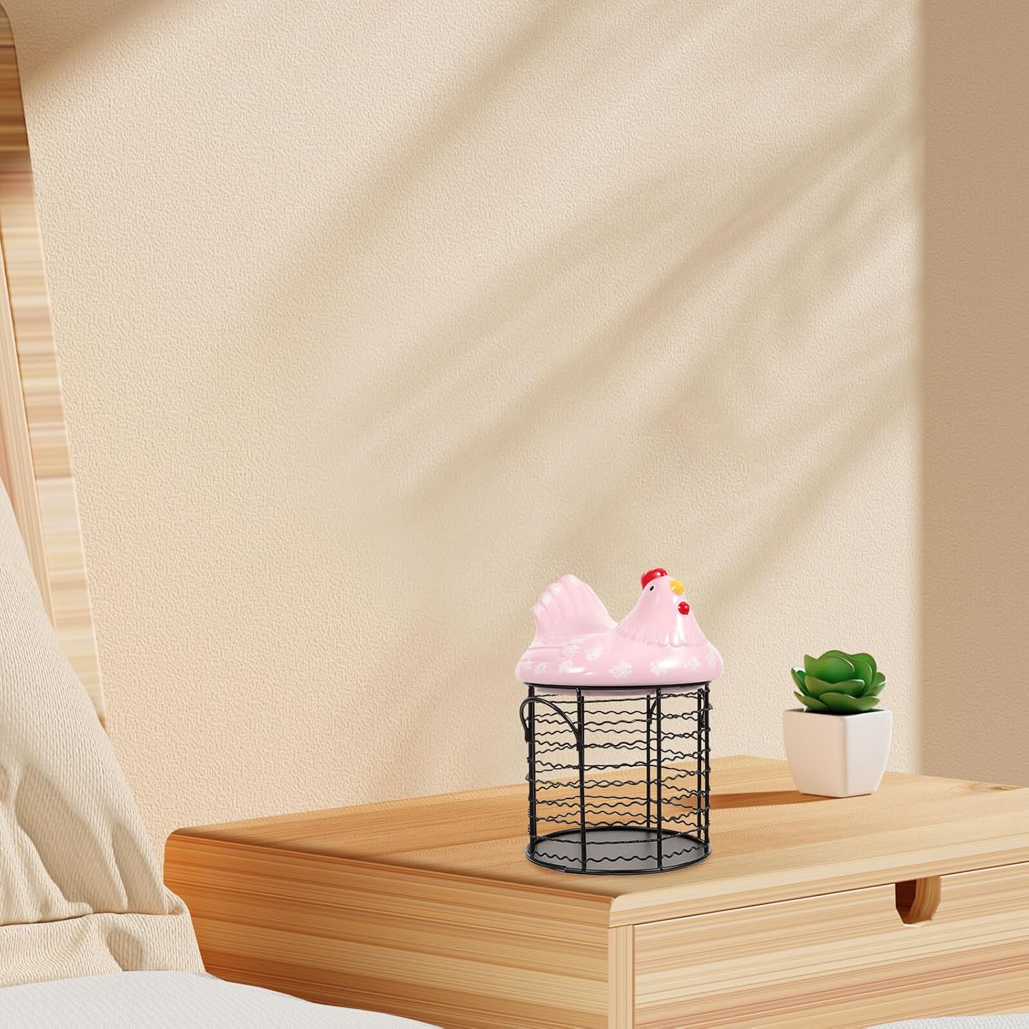 Ceramic Hen Shape Egg Basket with Lid, Multi-function Kitchen Countertop Fruit and Egg Storage Basket for Household Food Organization