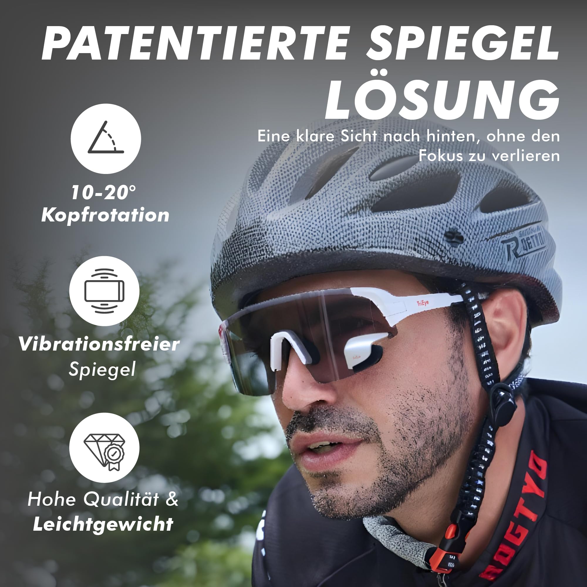 TriEye Fahrradbrille Mit Rückspiegel Links – Selbsttönende Sportbrille Für Herren & Damen – Winddicht & UV400 Schutz – Rennradbrille Für Straße & Pendler – Fahrrad Zubehör