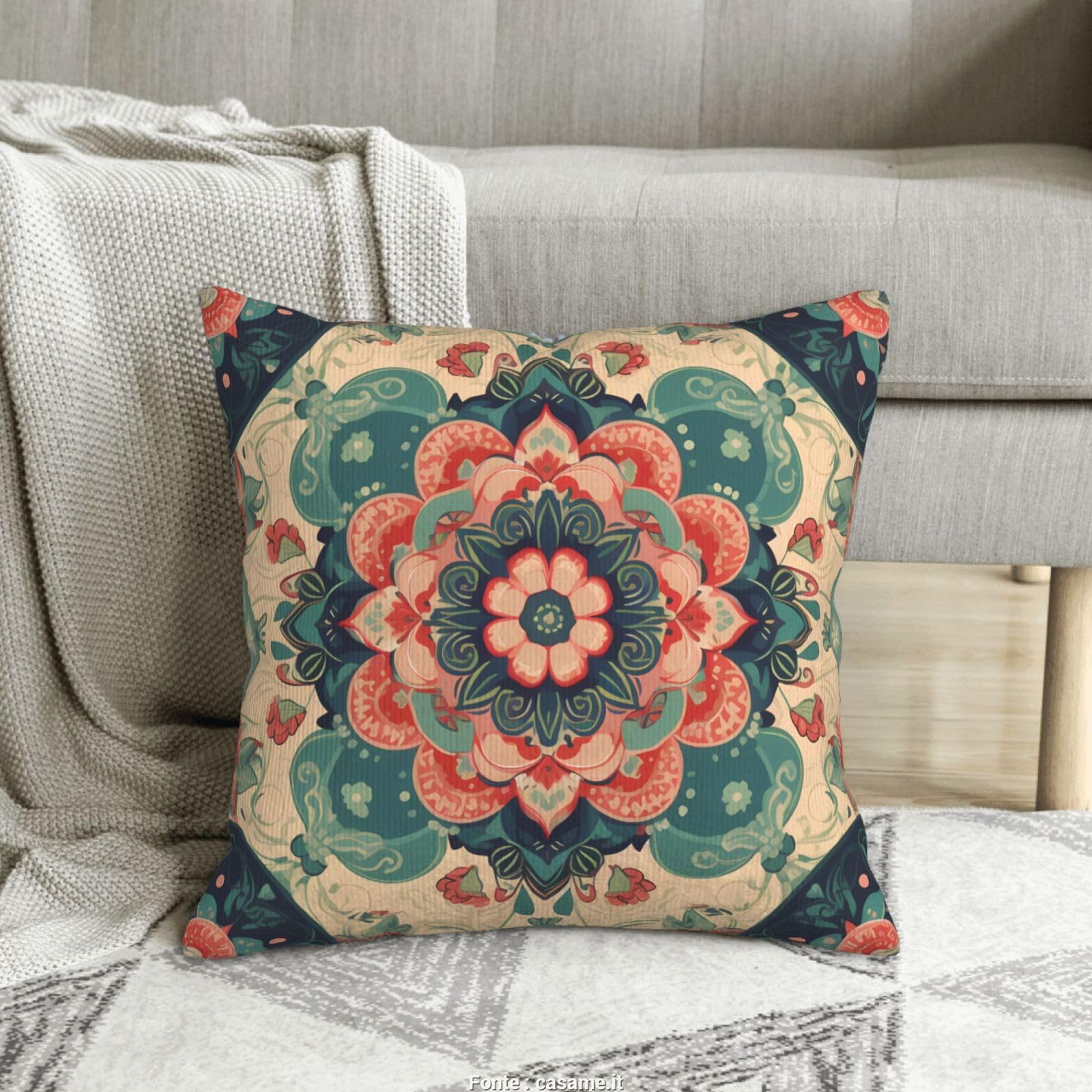Housse de coussin velours côtelé mandala 40x40 cm marron vintage