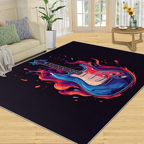 Miniatura 50 de Alfombra de instrumentos musicales – Alfombras de 4 x 5 pies para sala de estar, alfombra de área musical, alfombra de área musical, alfombra