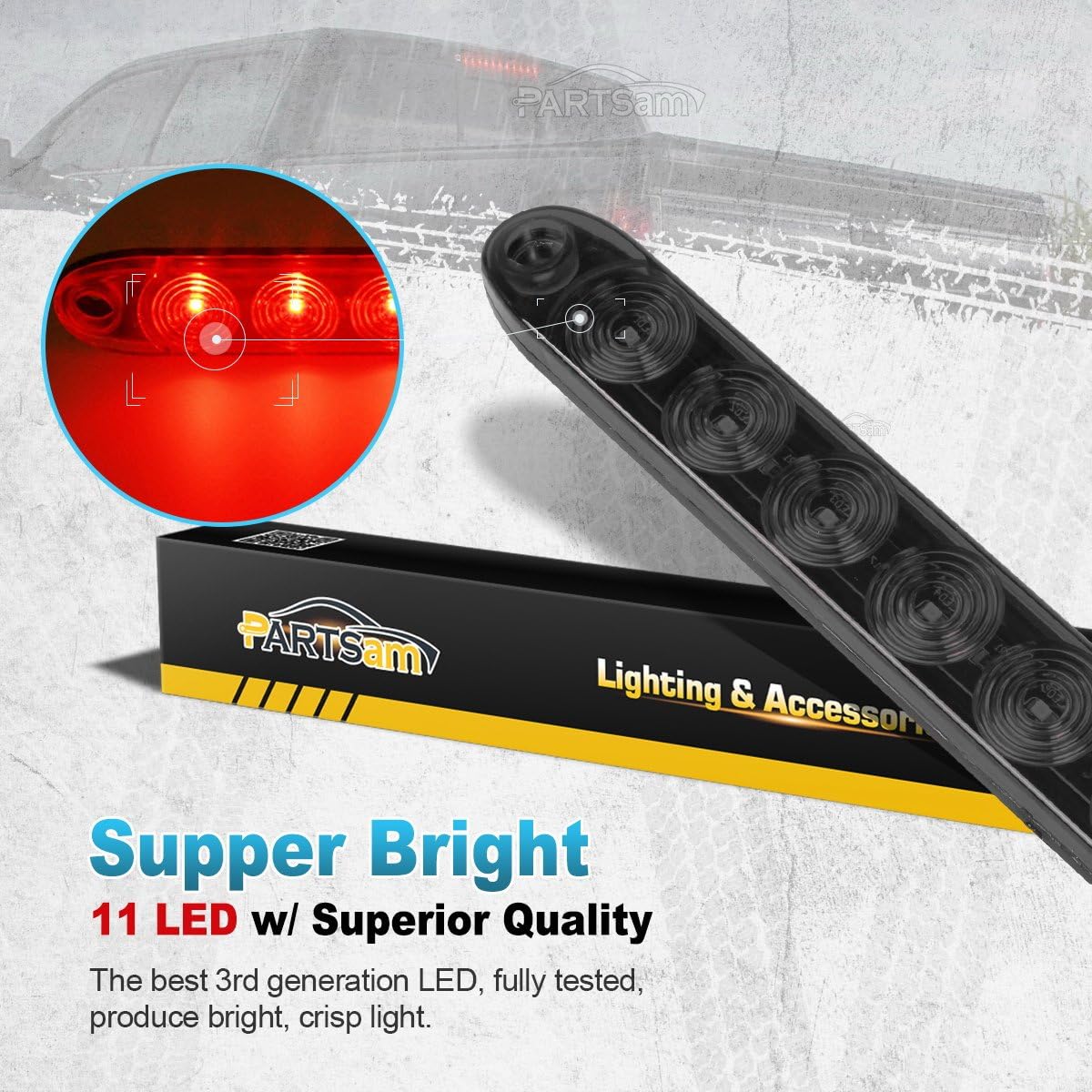 Partsam 2X 15 Smoke Lens Red 11 LED Car Trailer Truck Stop Turn Tail Brake Light ID Bar Waterproof, 15" 11 LED Light Bar, Smoke LED Trailer Identification ID Light Bar Third 3rd Brake Light