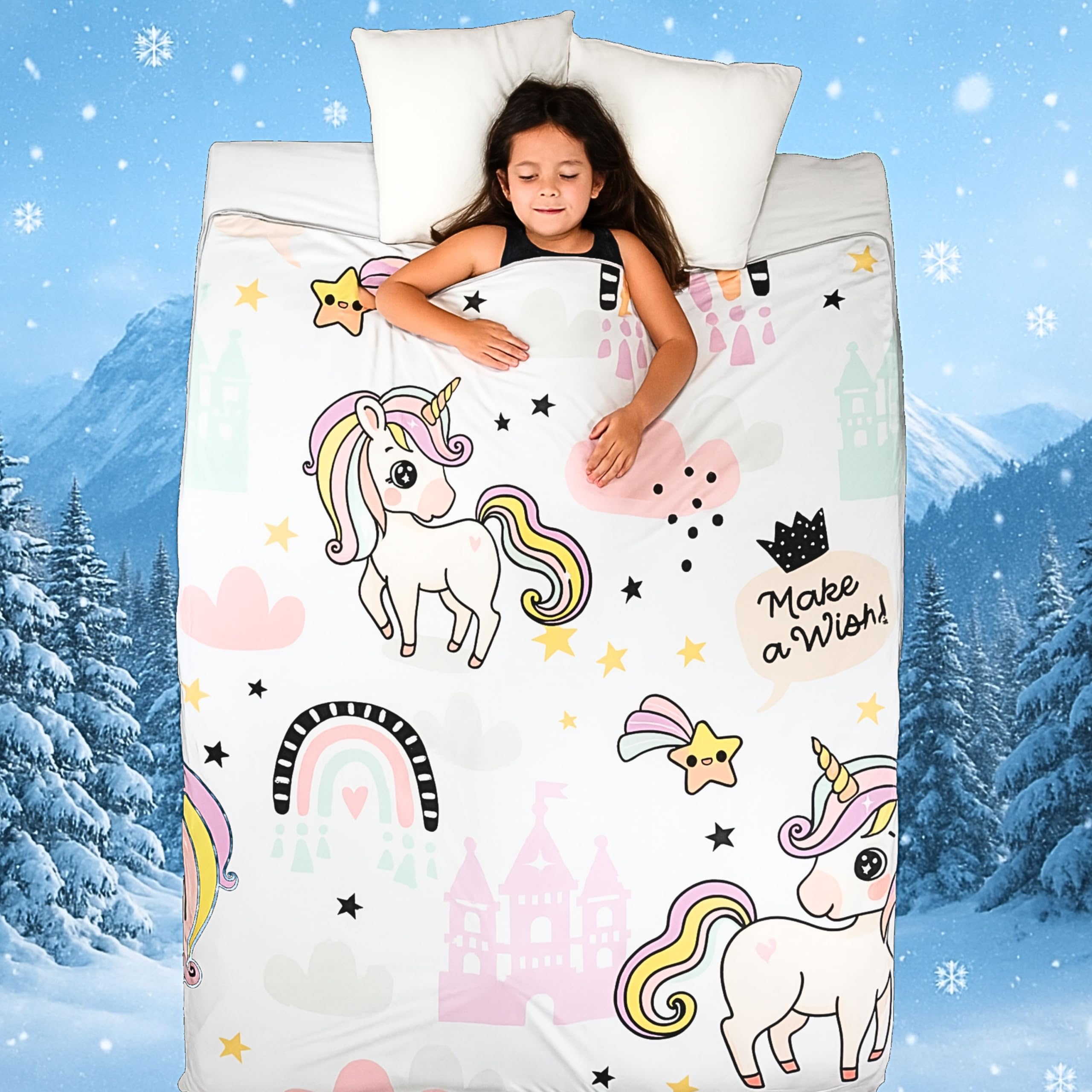 Kühldecke Einhorn – Kinder-Sommerdecke FrostWeave™ Q-Max >0,4 Mädchen Überwurfdecke, atmungsaktiv, Baby-Kühlung, Einzelbett (150 x 200 cm)