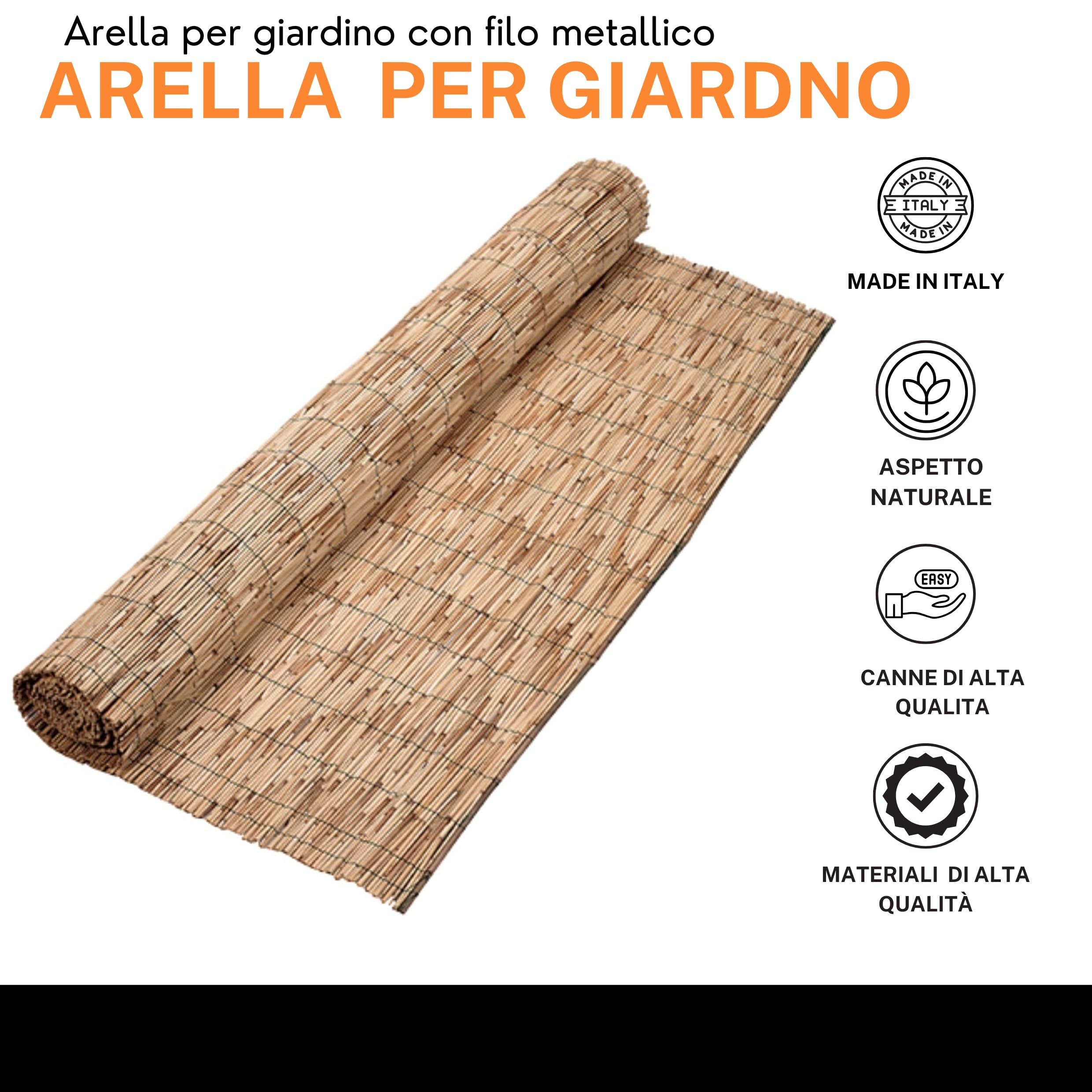 Arella Bamboo Naturale da Esterno – Frangivista in Cannette 4–6 mm, Copertura Recinzione per Giardino, Balcone e Terrazzo, Disponibile in Diverse Dimensioni (2x5 mt)