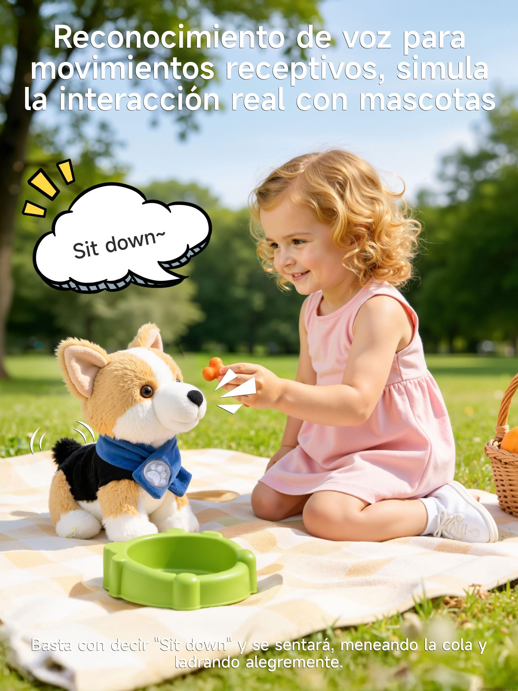 Perro Juguete con Control Vocal para Niños, Anda y Ladra, Habla, Mueve la Cola, Perro Interactivo Electrónico, Cachorro de Peluche de Animales, Regalo a Partir de 18 Meses