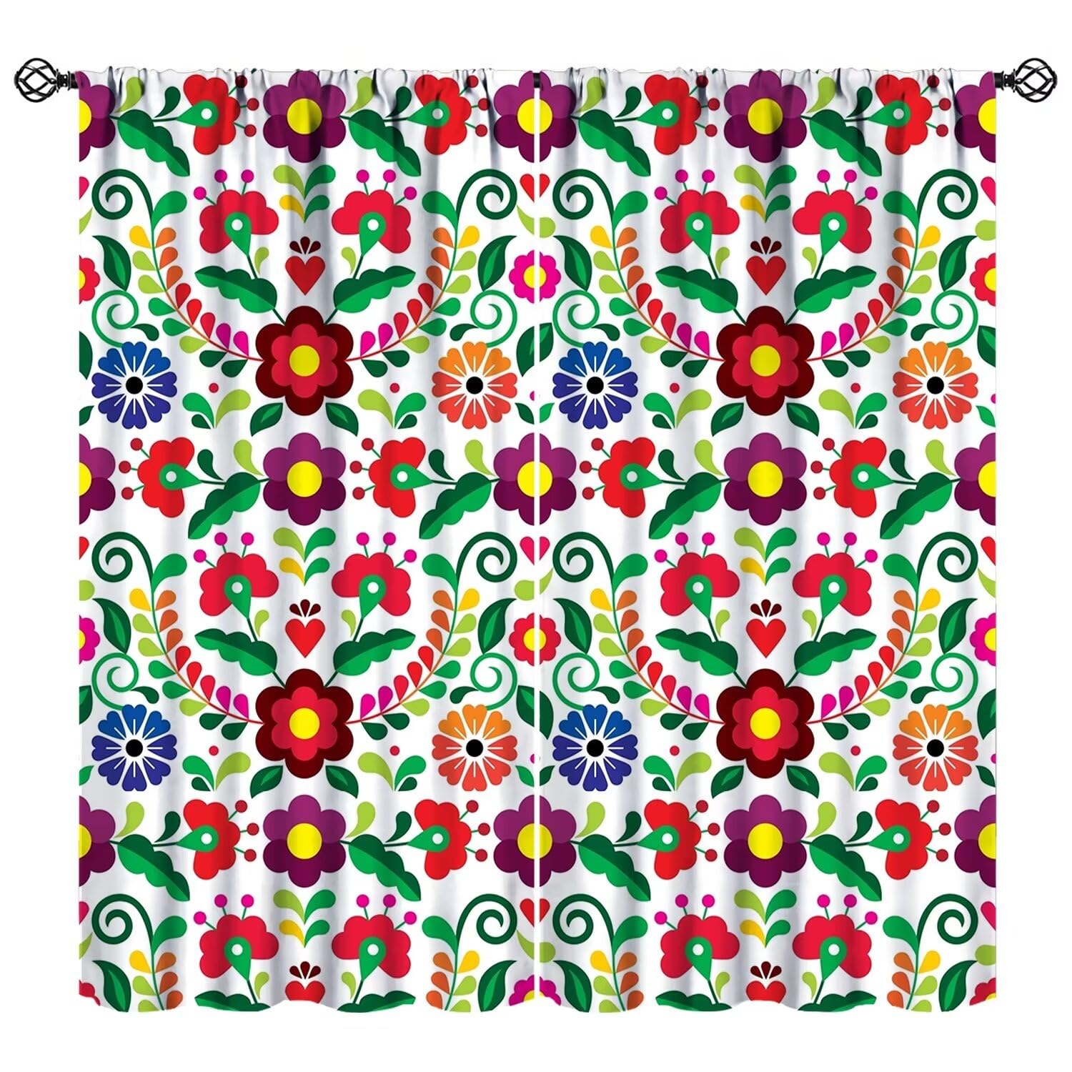 JESTRONRY Mexican Element Window Curtains, Mexican Folk Art Floral Print Bohemian Pattern Window Treatments Bedroom Living Room Curtain, Home Decor Rod Pocket Window Drapes 42x54 Inch Decor
