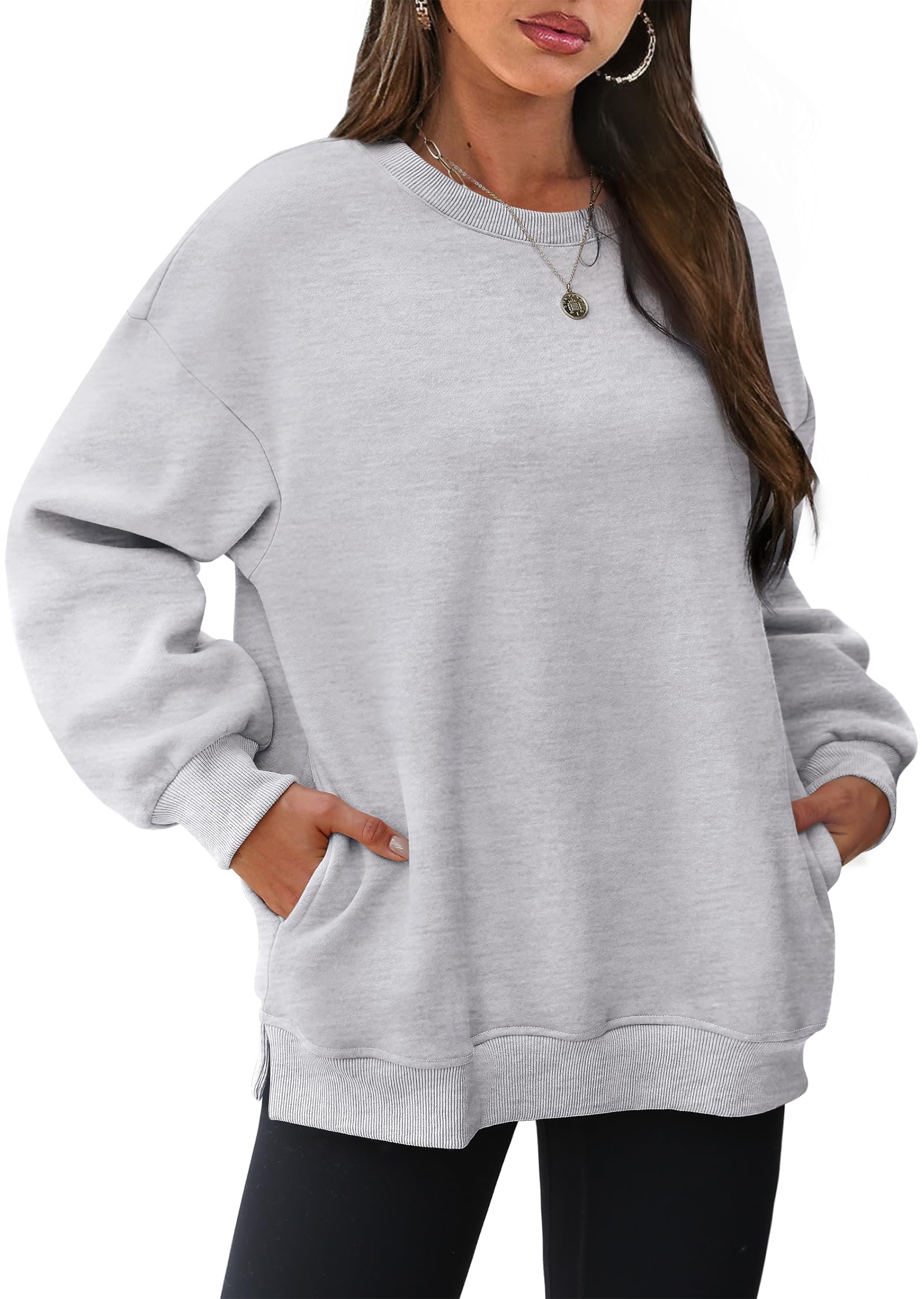 WIHOLLWomens Oversized Sweatshirts Crewneck Long Sleeve Tops Fleece Pullover Fall Fashion Clothes with Pocket