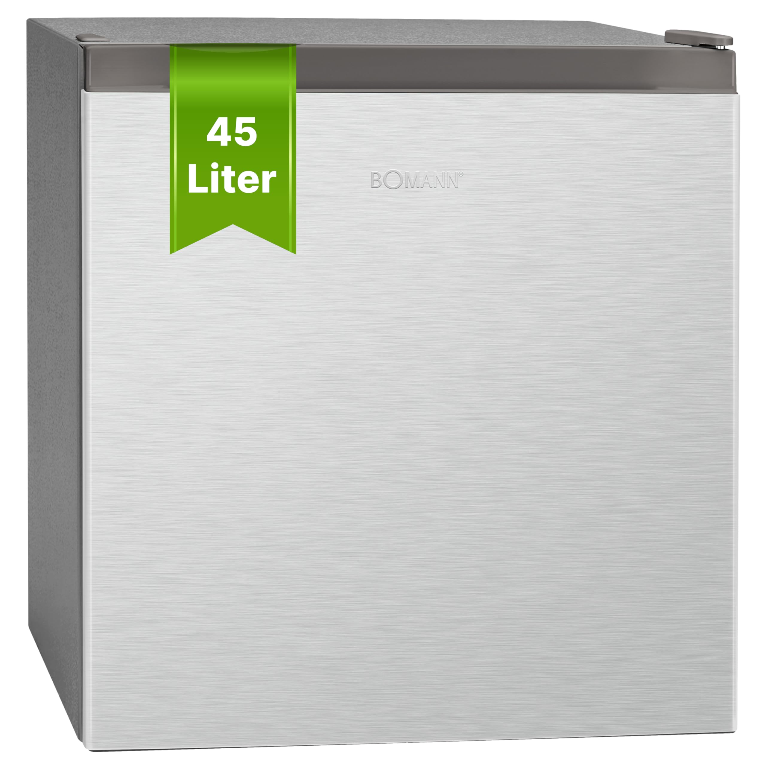 Bomann Mini Kühlschrank 45L mit Gefrierfach, leise Kühlbox klein für Küche Büro Camping und Gaming, Kühlschrank klein Türanschlag wechselbar - Minikühlschrank Getränkekühlschrank Minibar KB 7245 inox Silber