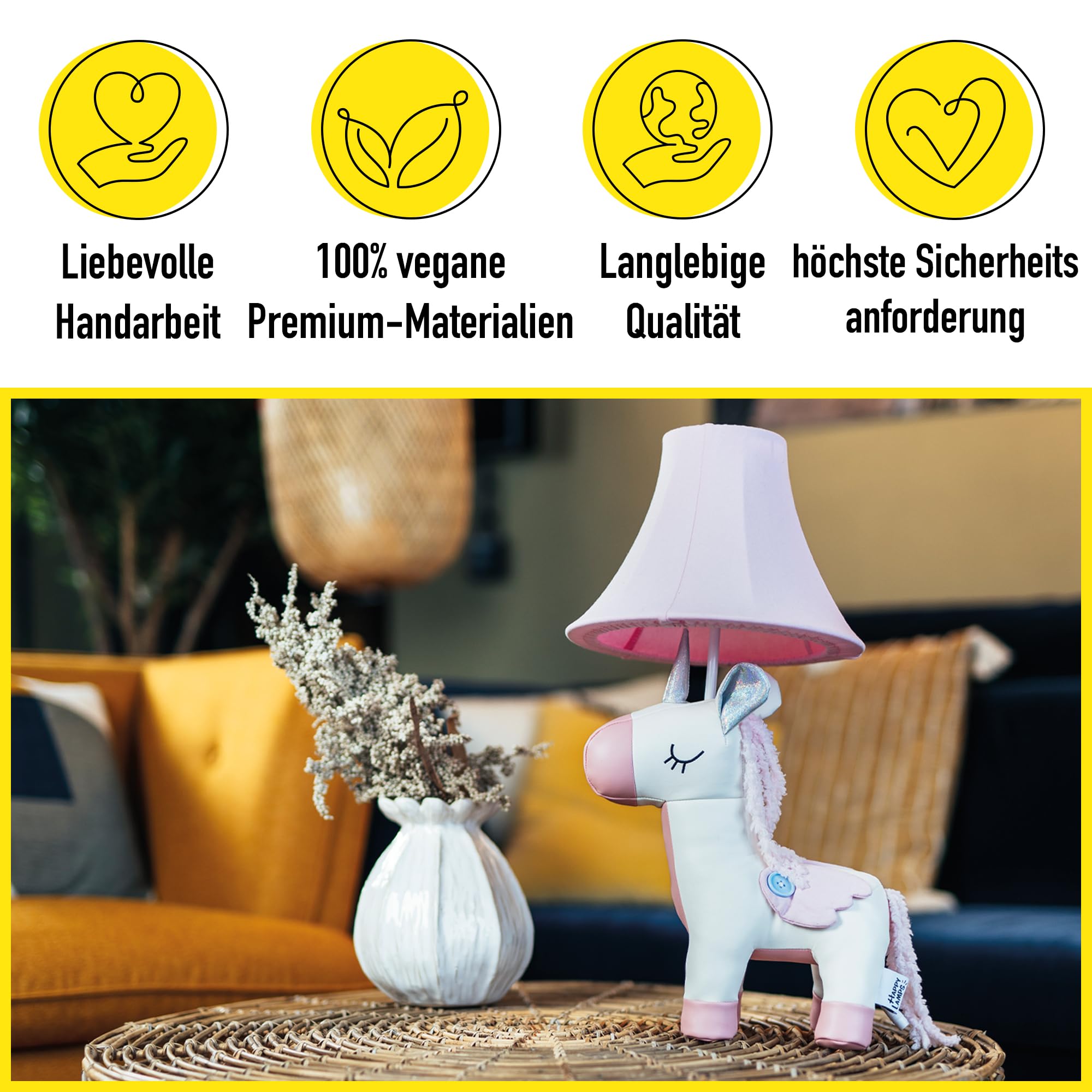 Happy Lamps Elsa das Einhorn LED-Tischlampe Kinderzimmer 51 cm Geschenkidee | handgefertigt, kindersicher, ideal fürs Kinderzimmer, Geschenkidee