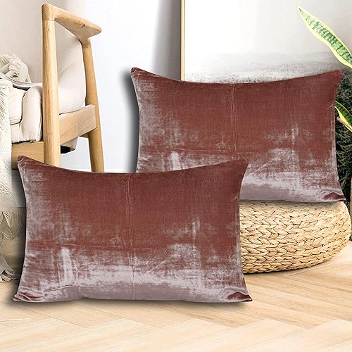 Miniatura 6 de Luxe - Juego de 2 fundas de almohada decorativas estilo hippie liso y elegante UO de terciopelo único (rosa, 20 x 26 pulgadas)