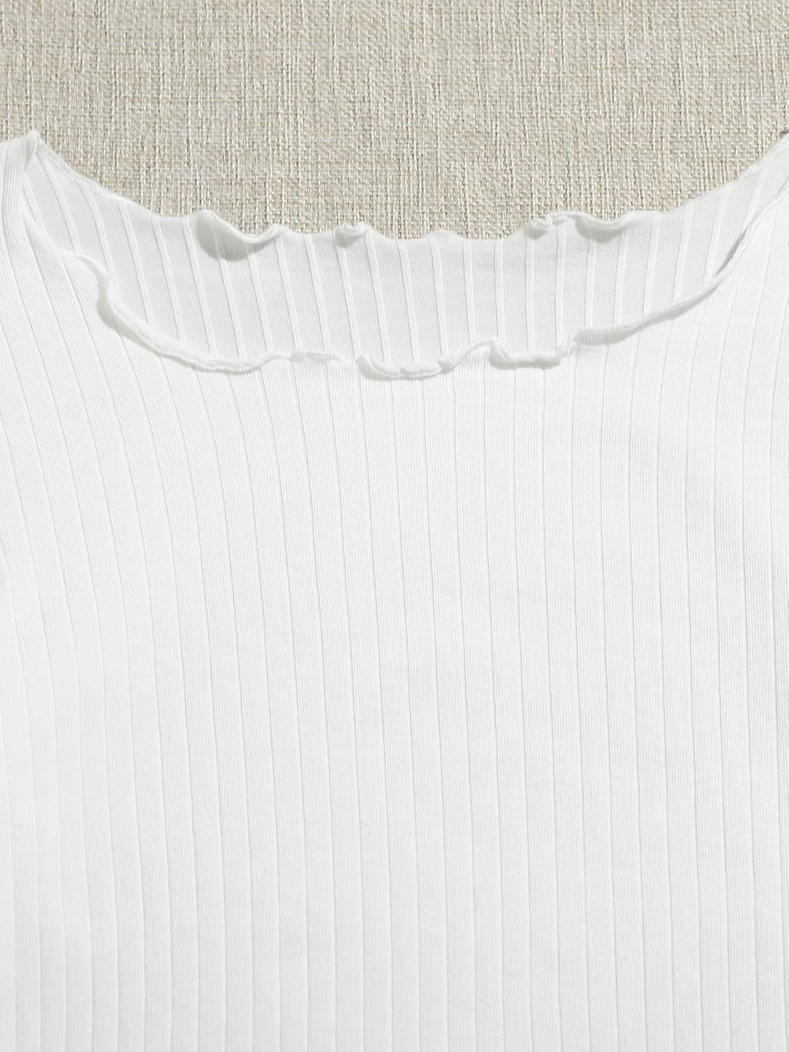 Floerns Women's Lettuce Trim Long Sleeve Rib Knit Crop Tops Tee Shirts - Image 3