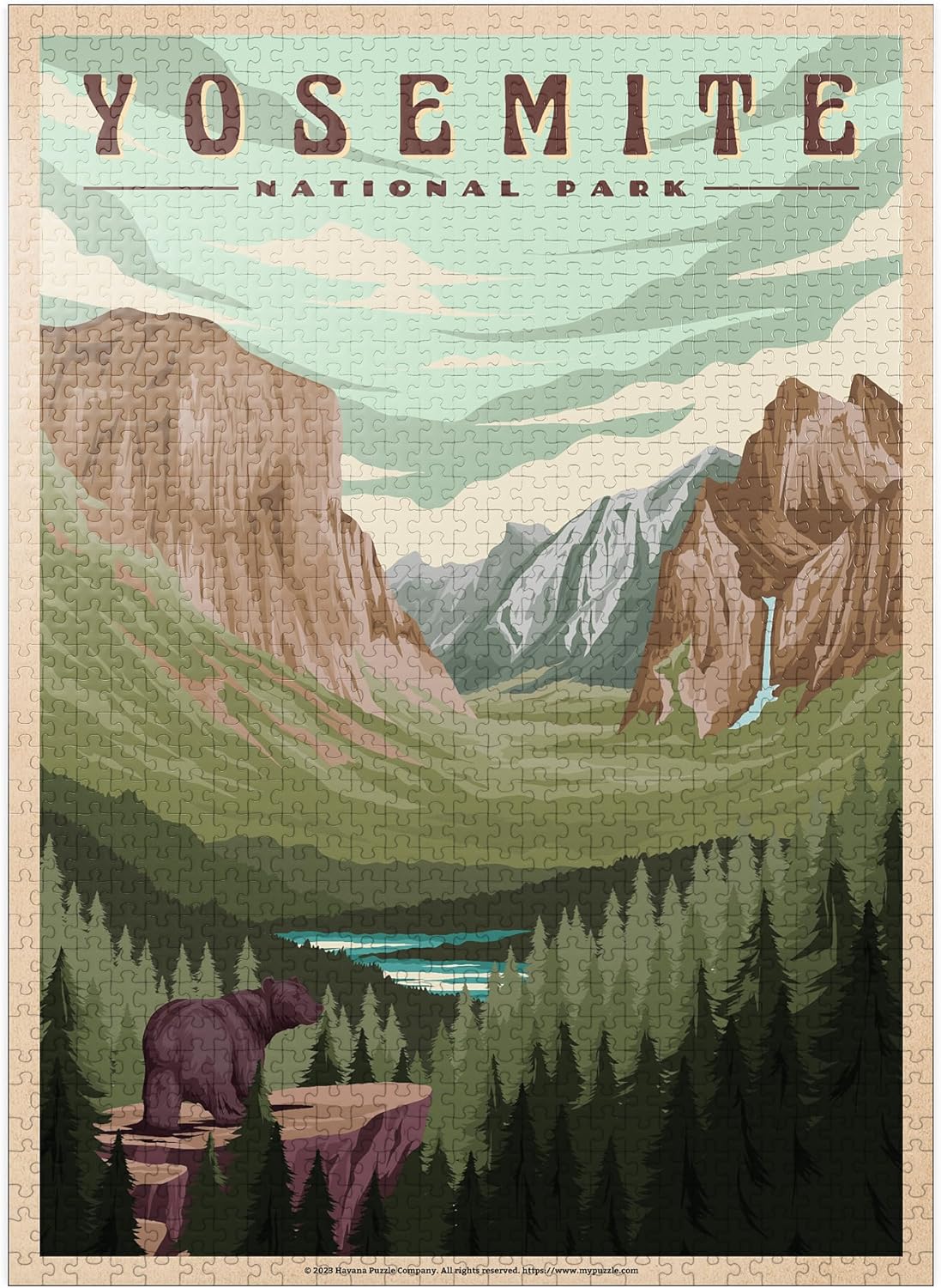 MyPuzzle Yosemite National Park - Yosemite Valley, Vintage Travel Poster - Premium 1000 Piece Jigsaw Puzzle for Adults