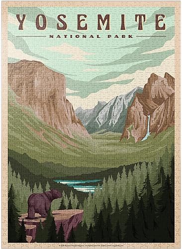 Yosemite National Park - Yosemite Valley - Póster de viaje vintage - Rompecabezas de 1000 piezas prémium para adultos