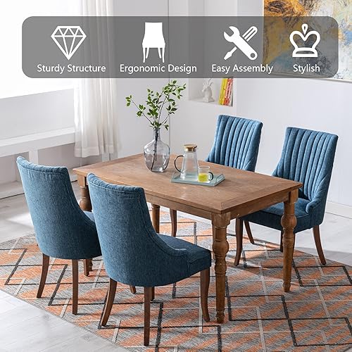 Miniatura 7 de mikibama Juego de 2 Sillas de Comedor de Lino con Mechones Acanalados, Silla de Cocina y Comedor, Cómoda Silla Decorativa Tapizada de Tela para