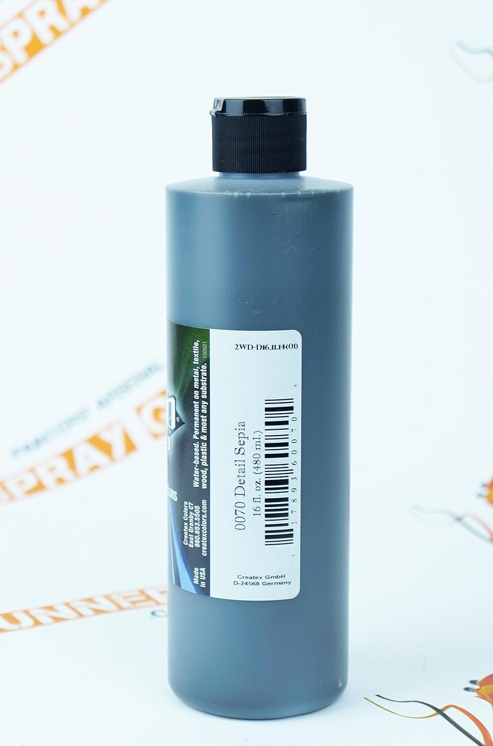 Createx Wicked Colors W070 Detail Sepia 16oz. Water-Based Universal Airbrush Paint. by SprayGunner
