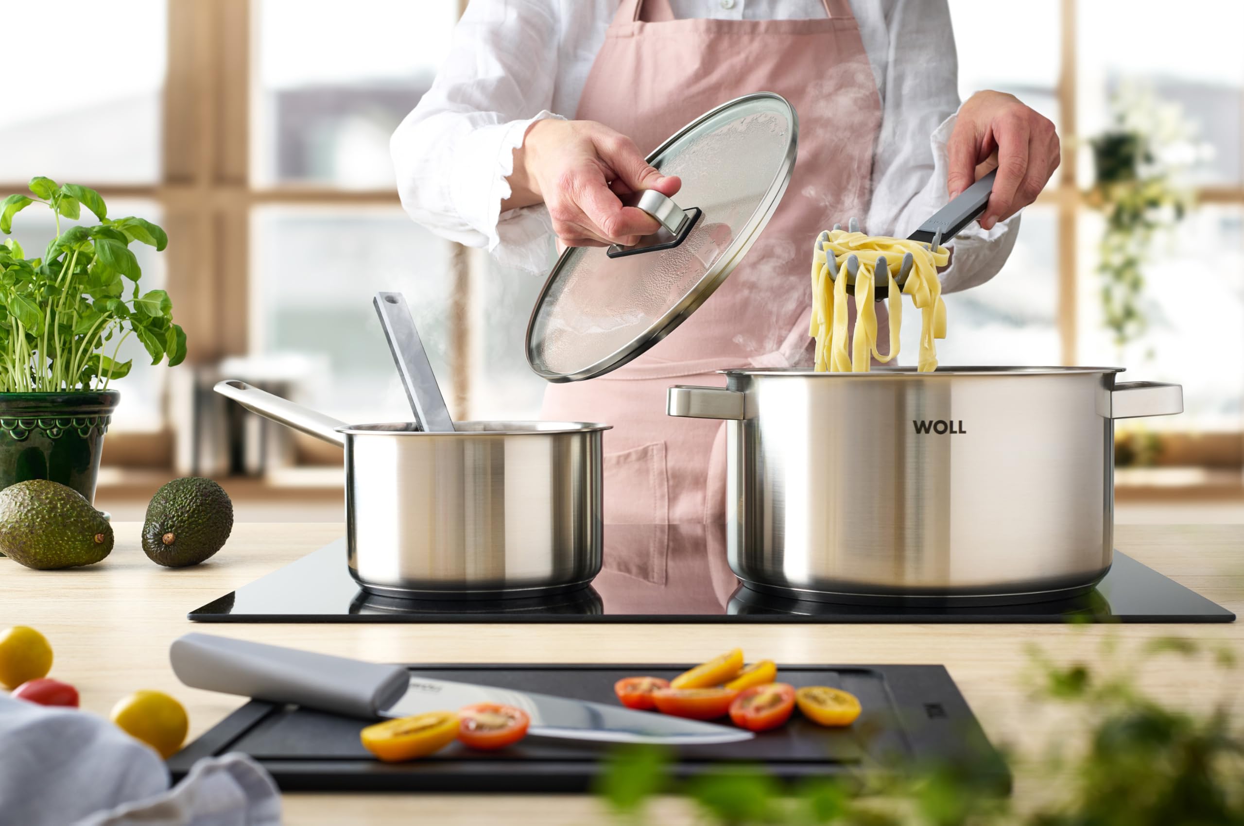 WOLL Set di pentole in acciaio inox, 7 pezzi, adatti a induzione, per tutti i piani cottura, lavabili in lavastoviglie, resistenti alla corrosione