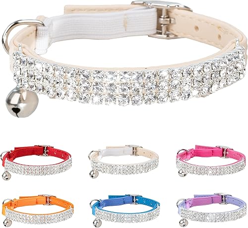 Collar de gato con diamantes de imitación, joyería de piel sintética ajustable con correa elástica, gatito, cachorro, diamantes brillantes con