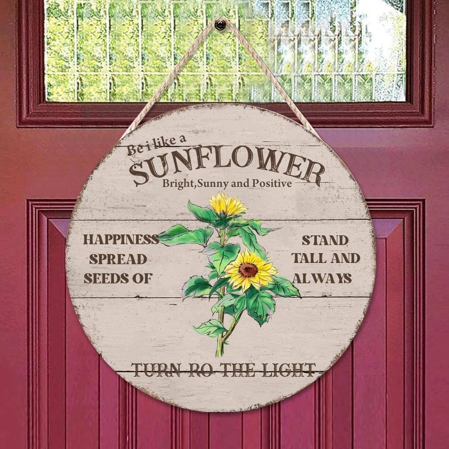 Gold Wall Door Hanging Sign, Sunflower Wood Door Sign, Always 16x16in Front Door Round Wood Sign for Front Door Farmhouse Porch Housewarming Gifts