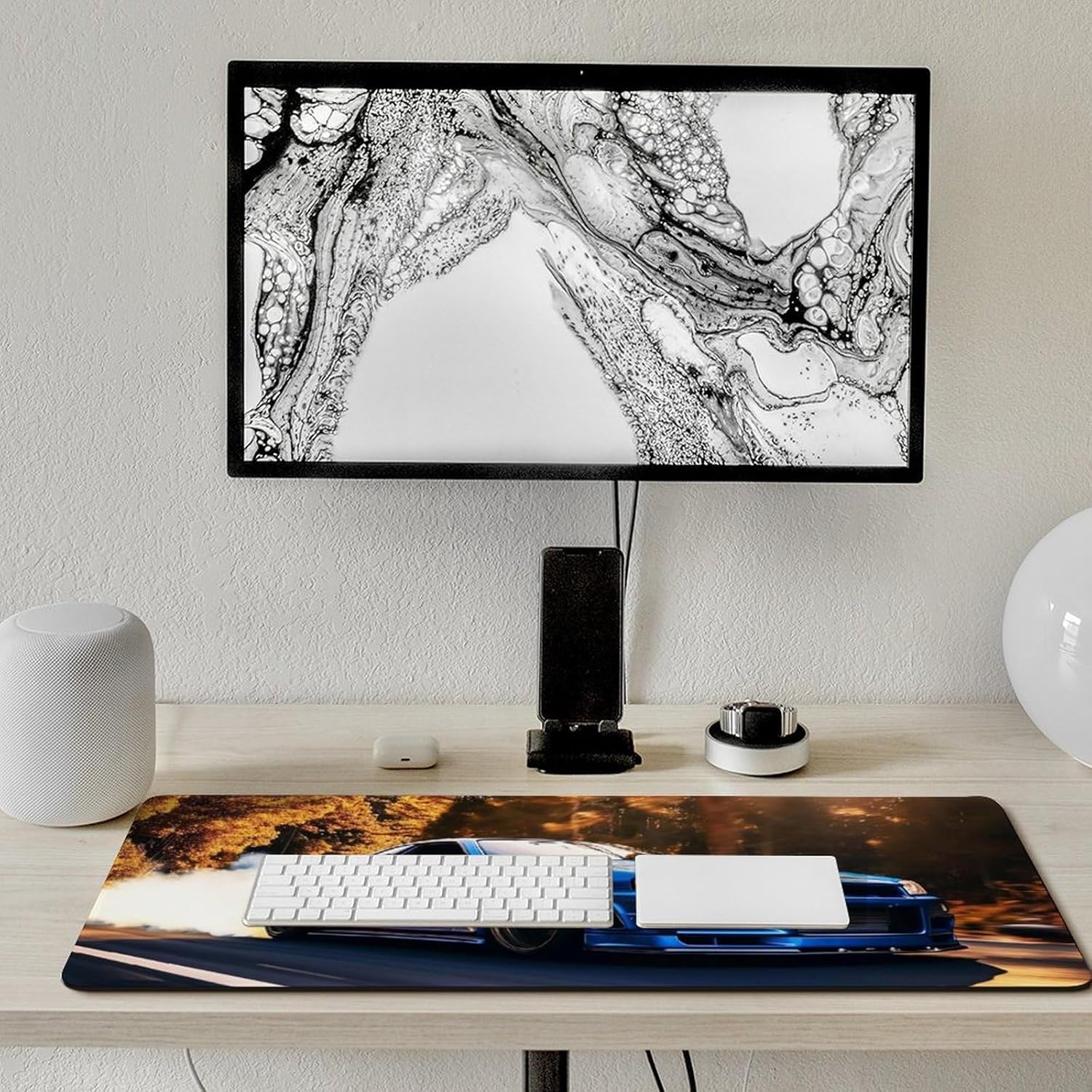 Car Mouse Pad Blue JDM R34 Drift Sport Large Extended Gaming Mat, 35.4" x 15.7" Non-Slip Rubber Base Keyboard Desk Accessory for Laptop Office