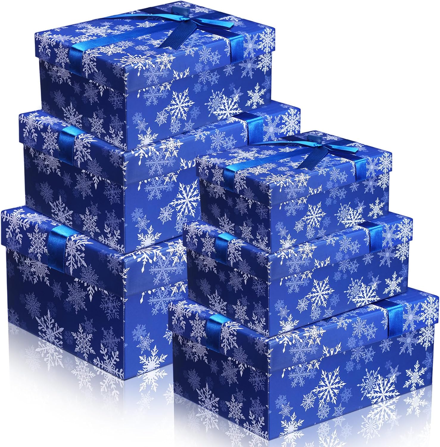 Cholemy 6 Pcs Christmas Nesting Gift Boxes with Lids Xmas Nesting Boxes Stacked Christmas Classic Design in 6 Assorted Sizes for Giving Decorative Wrapping Present Gift(Stylish Style,Blue)