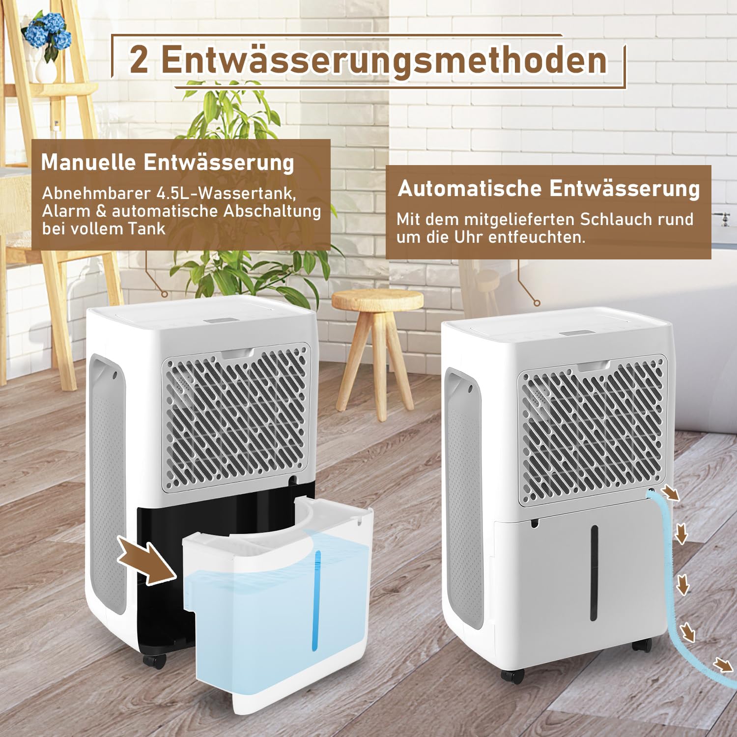 Elektryczny osuszacz powietrza, 26 l/24 h, wielkość pomieszczenia ok. 80 m³ (40 m²), cichy osuszacz powietrza, timer 24 h, zbiornik na wodę 4,3 l, osuszacz pomieszczeń do piwnicy, mieszkania