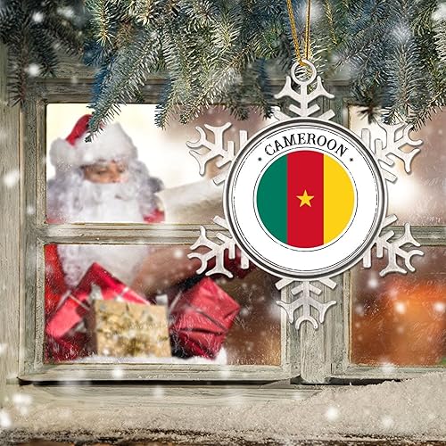 Miniatura 6 de Decoración de Navidad de Camerún adornos de copo de nieve de metal regalo patriótico de recuerdo decoración de árbol adornos de bandera nacional de