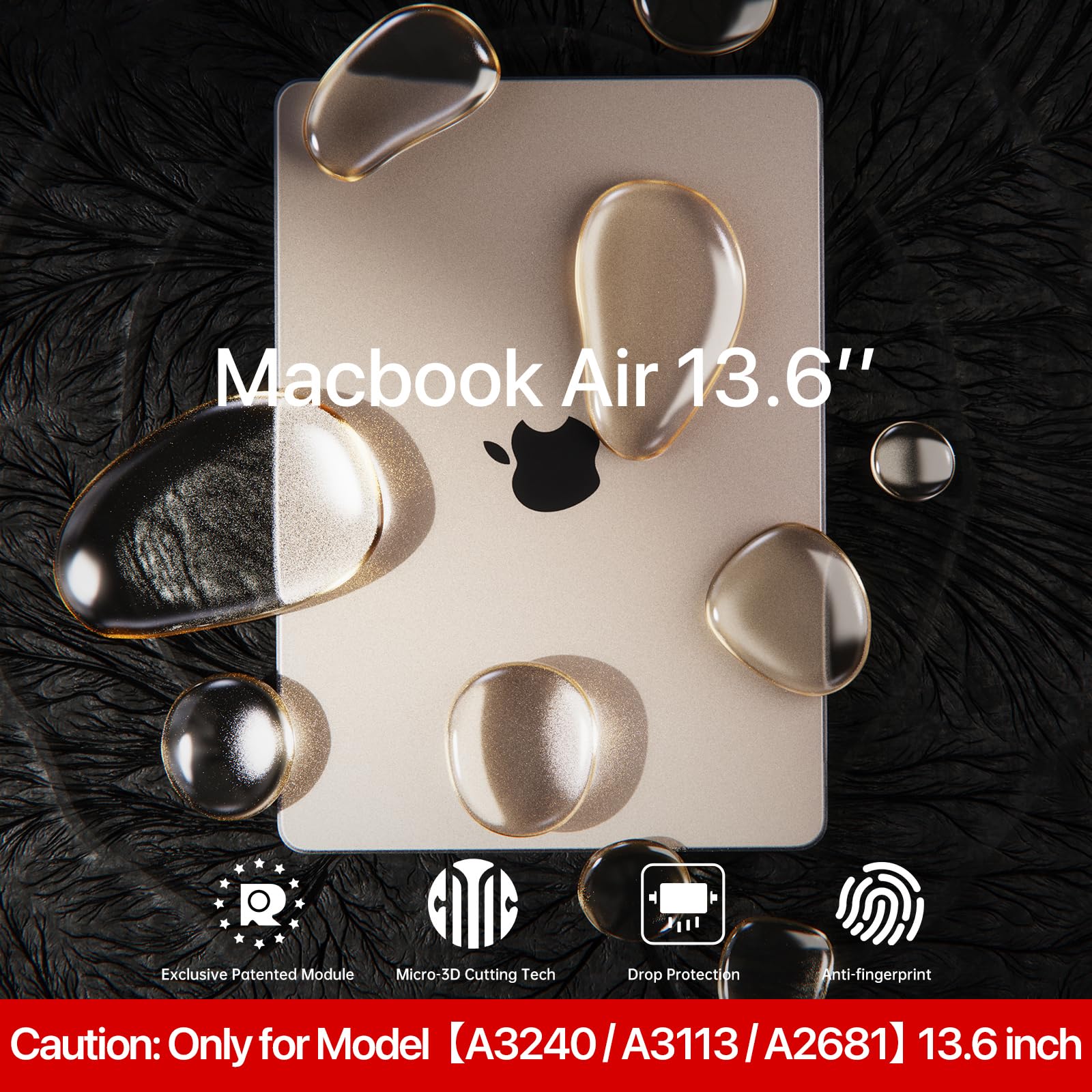 Soonjet Custodia rigida protettiva per MacBook Air 13,6" M2 e cover per tastiera, modello A2681 2022 2023, custodia rigida protettiva robusta e durevole per MacBook Air M2 da 13", trasparente