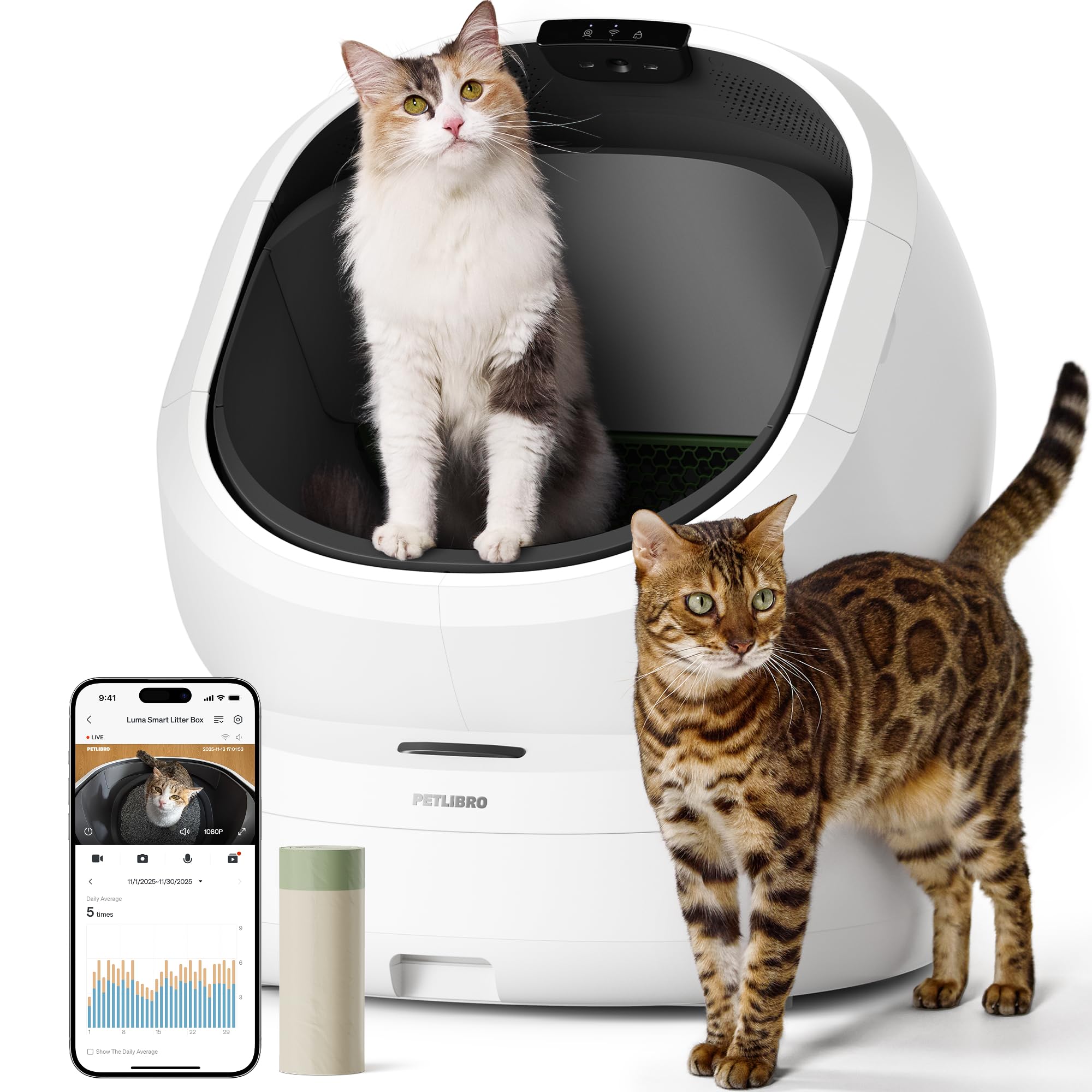 PETLIBRO Luma Katzenklo Selbstreinigend, elektrische Katzentoilette mit AI-Kamera zur Kotanalyse, Geruchskontrolle, offenem Design, Multi-Katzen-Erkennung, Nutzungsverfolgung & Sicherheitssensoren