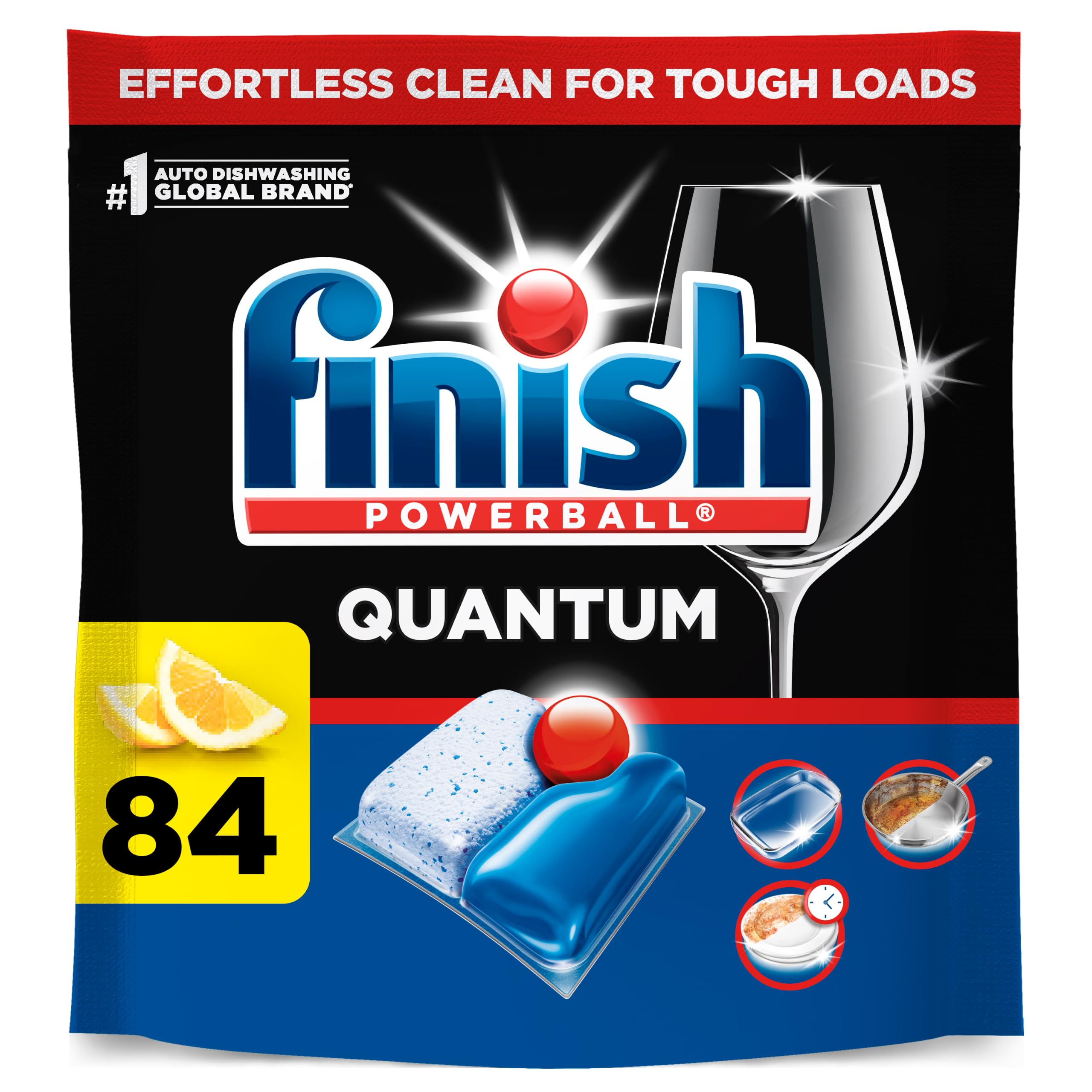 Finish Quantum Dishwasher Pods, Dish Detergent, Lemon Scent, 84ct | Dishwasher Detergent Dish Soap, Dishwasher Tabs, Dish Detergent Pods, Removes 24HR Dried-On Stains & Grease