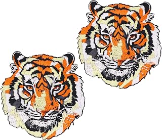 2pcs Animal Tiger Iron on Patches Embroidered Motif Applique Decoration Sew on Patches Beasts Embroidered Patches for Kids Clothes, Jeans, Arts Craft Sew Making(Animal Tiger 2pcs)