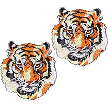 2pcs Animal Tiger Iron on Patches Embroidered Motif Applique Decoration Sew on Patches Beasts Embroidered Patches for Kids Clothes, Jeans, Arts Craft Sew MakingAnimal Tiger 2pcs