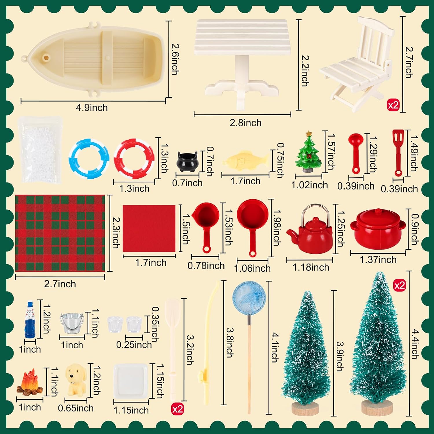 32PCS Christmas Elf Accessories Kit: Doll Fishing Camping Set Include Christmas Trees, Fishnet, Table, Swimming Rings, etc Xmas Decorations image 3